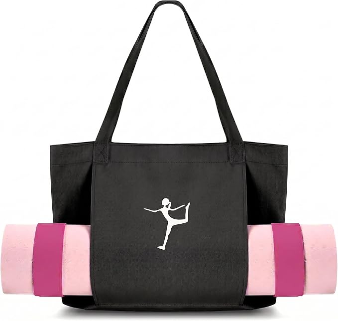 Yoga Bag - Pilates Bag With Mat Holder,for Women Canvas Tote Bag with Yoga Mat Carrier Pocket Large Gym Pilates Bag for Travel Office Beach Workout