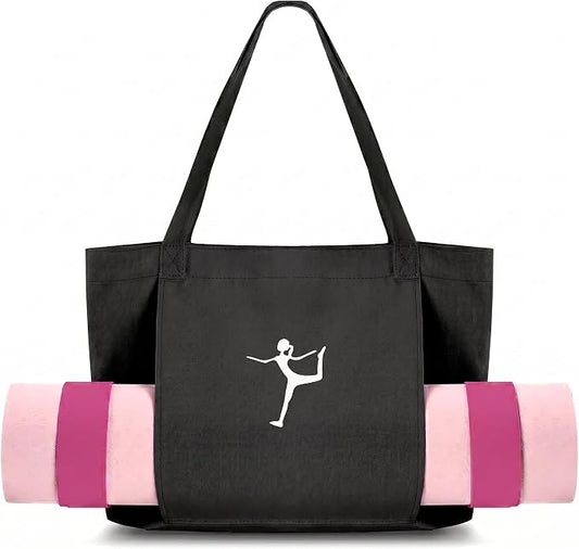 Yoga Bag - Pilates Bag With Mat Holder,for Women Canvas Tote Bag with Yoga Mat Carrier Pocket Large Gym Pilates Bag for Travel Office Beach Workout