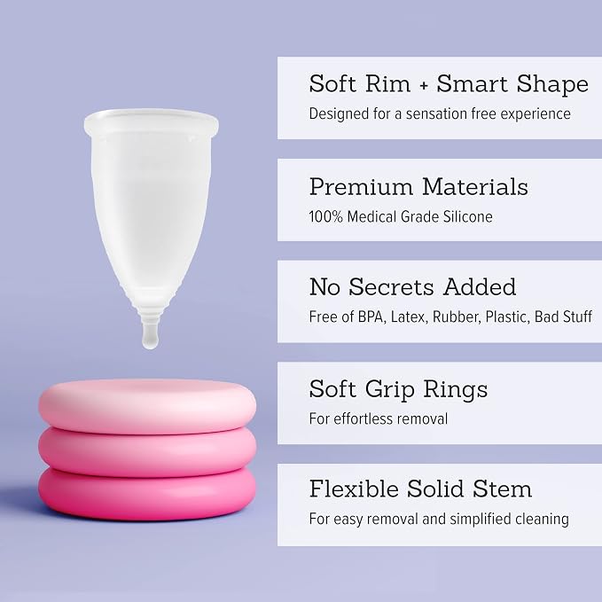 Menstrual Cup - Super Soft and Flexible -100% Medical Grade Silicone -Free from BPA - Wear up to 12 Hours - Made in USA (Model 2 - Large)