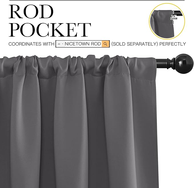 NICETOWN Blackout Curtain Panels for Window - Thermal Insulated Rod Pocket Blackout Drapes/Draperies for Dining Room (2 Panels, W62 x L63 inches, Grey)
