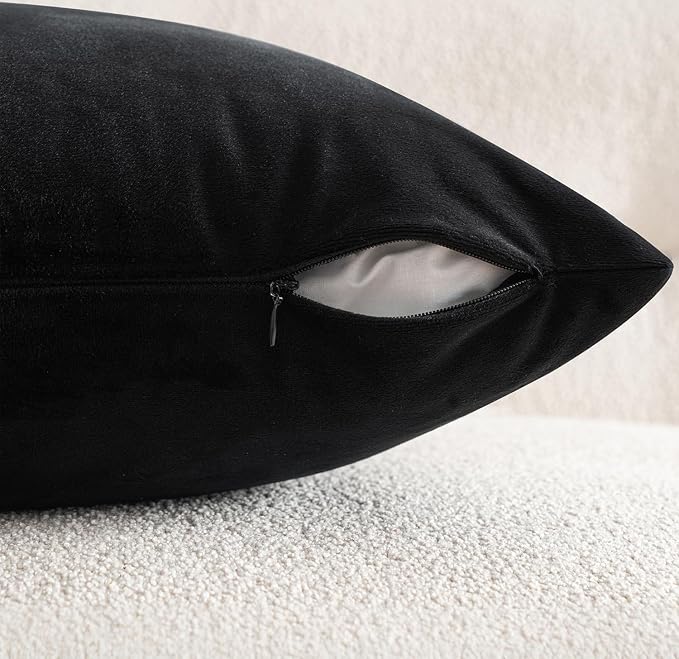 MIULEE 28x28 Inch Pack of 2 Euro Velvet Throw Pillow Covers Black | Soft Solid Decorative Euro Sham, Modern Luxury Home Decor, for King Bed Sofa Couch Bedroom Livingroom