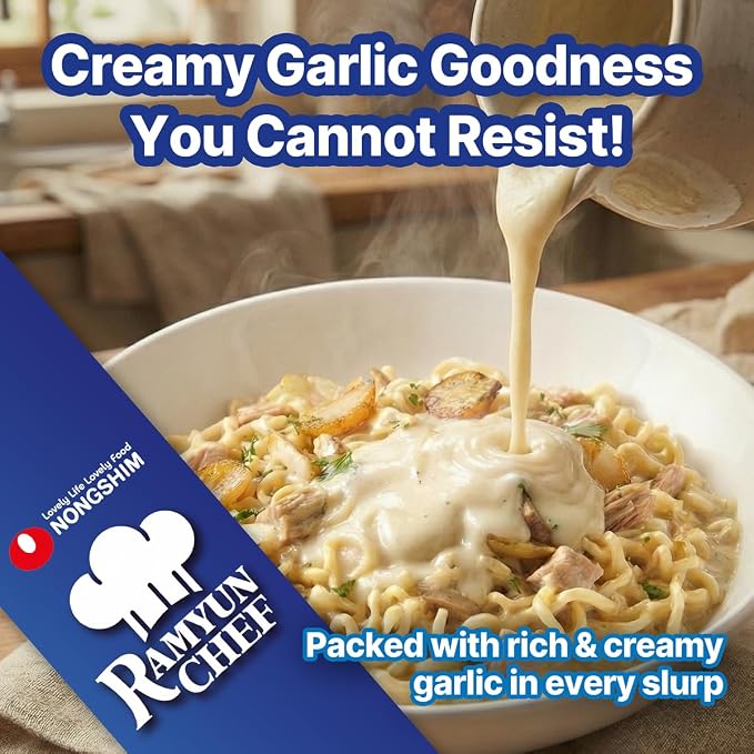 Nongshim Ramyun Chef, Stir Fry Style Instant Ramyun Noodles with Sauce Mix, Garlic Chicken, 4.23 Oz (Pack of 4)