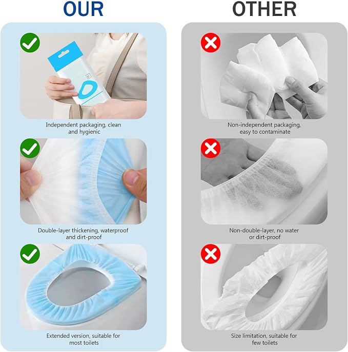Elastic Large Size Disposable Toilet Seat Covers for Travel,20 Pack Waterproof Toilet Seat Covers for Bathroom,Fit for V/U/O/Square Shape Toilet,Individually Wrapped (4 colors)