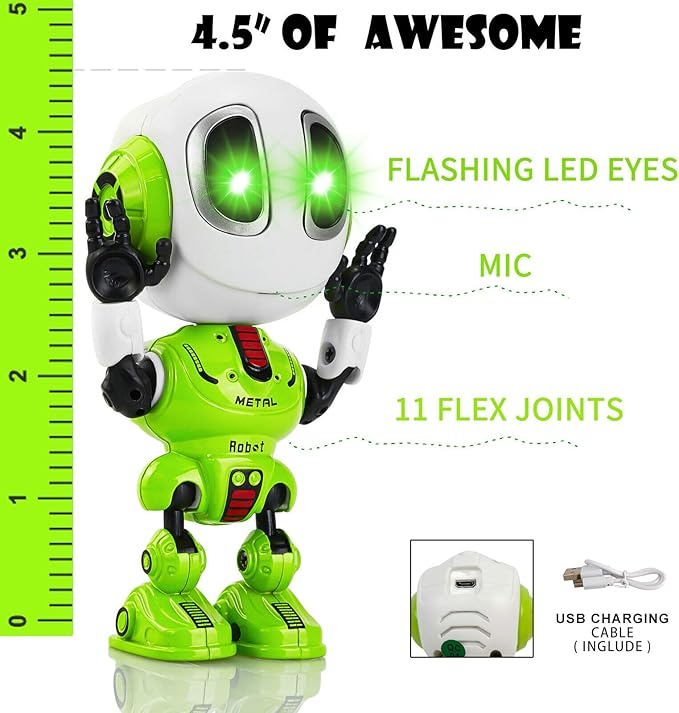 Talking Robot for Kids Toy - Mini Robot Toys That Repeats What You Say, Robots Toys for 4 5 6 Year Old Girls and Boys, Stocking Stuffers for Boys and Girls (Green)