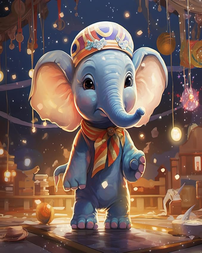 DIY Art Therapy Embroidery Kit,Pre-Printed Canvas 40x50cm,Relaxing Hand Stitch Project for Women,Beginners,Teens,Gift for Craft-Loving,Baby Elephant
