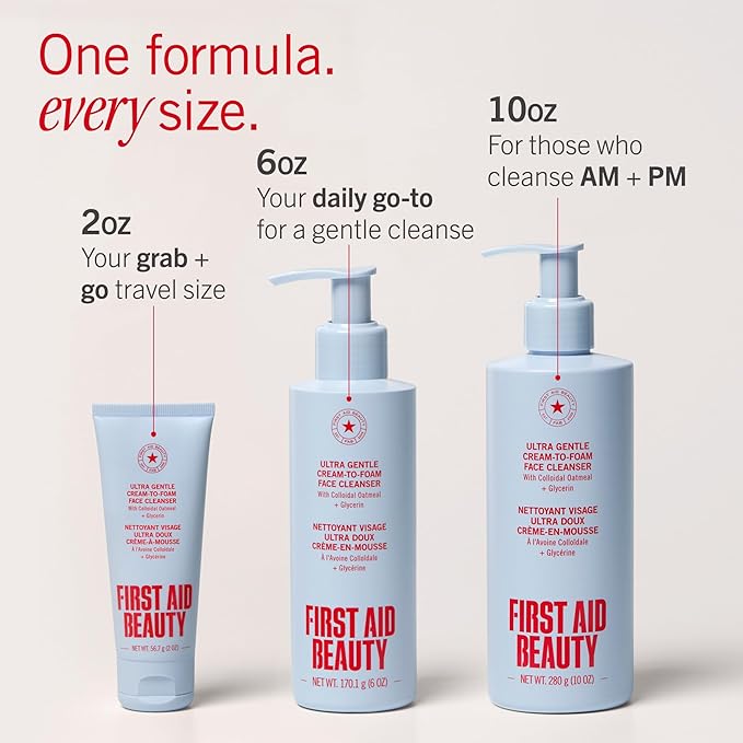 First Aid Beauty Ultra Gentle Cream-to-Foam Pure Facial Cleanser – Makeup Removing Face Cleanser - Face Wash with Colloidal Oatmeal & Glycerin, for Sensitive, Acne & Blemish-Prone Skin, 10 oz