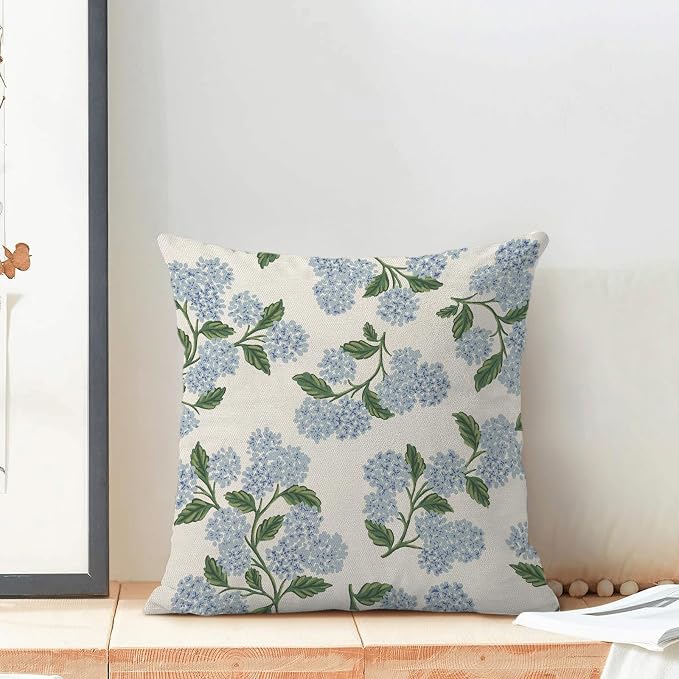 AEIOAE Spring Pillow Covers 22x22 Inch Set of 2, Green Blue Hydrangea Flower Throw Pillows Case,Floral Summer Outdoor Seasonal Decorative Farmhouse Decor Cushion Covers for Home Sofa Bed Couch