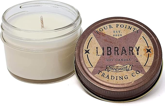 Library Scented Candle - 100% Soy Aromatherapy Candle - Perfect Book Lovers Gift Ideas for Birthday, Anniversary, Christmas, New Year, House Warming and More - Four Points Trading Co. - 4oz