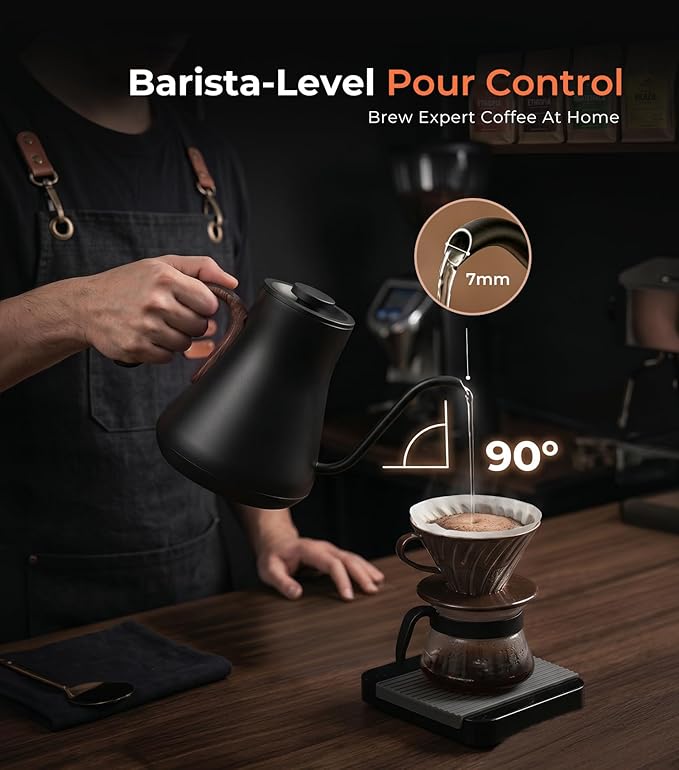 Epeios Electric Kettle, Gooseneck Electric Kettle with ±1°F Temperature Control, 1200W Rapid Heating for Pour Over Coffee & Tea, 304 Stainless Steel Interior, Auto Shut-Off, 0.9L, Black Walnut