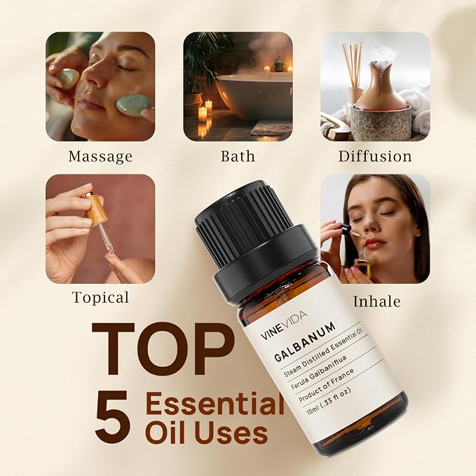 VINEVIDA [10ml] Galbanum Essential Oil - Undiluted - Candle Oil Scent - DIY Candle Scents for Candlemaking - Essential Oil for Soap Making