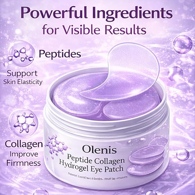 Olenis Peptide Collagen Hydrogel Bright Eye Patches – Under Eye Patches for Hydrating, Cooling & Depuffing – Firming Eye Treatment with Peptides & Collagen – 60 Count (1pcs)