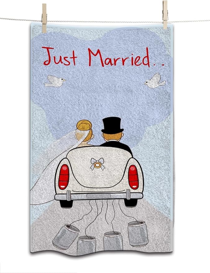 Marry Romantic Bath Towel 15X30 Inch Washcloths Newlyweds in A Car Love Face/Body/Hair/Hand Towel for Spa Gym Yoga Swim Bathroom Kitchen Hotel