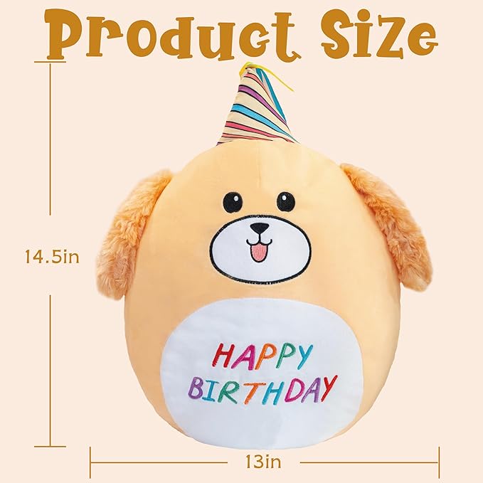 16.5” Birthday Dog Plush Pillow Toy Corgi Soft Stuffed Animal Plushies Cute Dog Birthday Decoration Large Birthday Gifts Happy Plush for Boys and Girls Toddlers