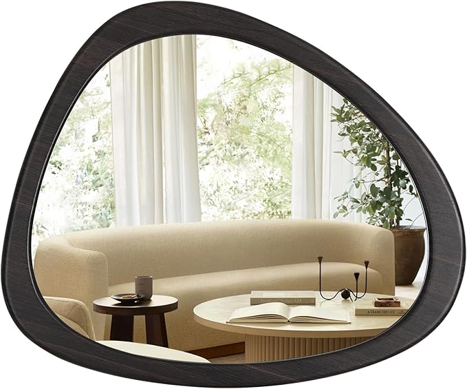 Asymmetrical Mirror, Irregular Wall Mirror, Wall Mirrors Decorative for Bedroom Living Room Entryway Hall, Wood Mirror for mid Century Modern Decor 23" H x 19" W, Dark Brown