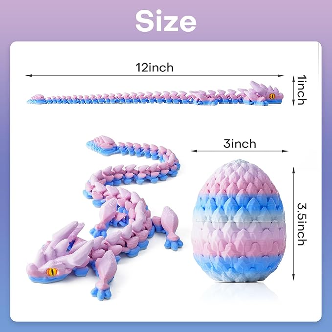 FYEFKJSA 3D Printed Dragon Eggs with Dragon Inside - 12Inch,Articulated Fidget 3D Printed Animals, Interesting Decorative Gift, Easter Basket Essentials Stuffers (Random Ocean Tides)