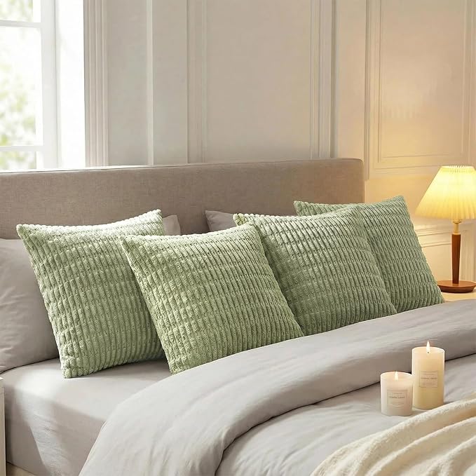 Fancy Homi 4 Packs Decorative Throw Pillow Covers for Living Room Couch Bed, Modern Farmhouse Boho Home Décor Accent Cushion Case, 20" x 20", Sage Green