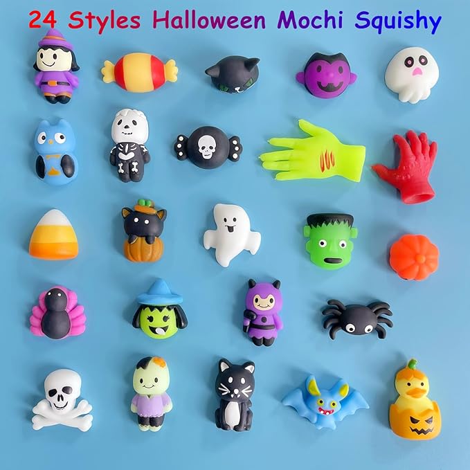 24 PCS Halloween Mochi Squishy Toys Squishies Halloween Toys for Kids Girls Boys Party Favors Halloween Party Favors Treat Bags Gifts