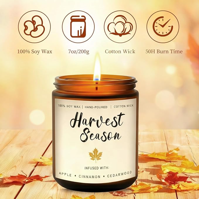 Fall Candles Gift Set – 4 Pack Scented Soy Candles for Home, Autumn Decor, Fall Decorations, Pumpkin Spice, Apple Pie, Cinnamon, Harvest – Great for Halloween & Thanksgiving Gifts