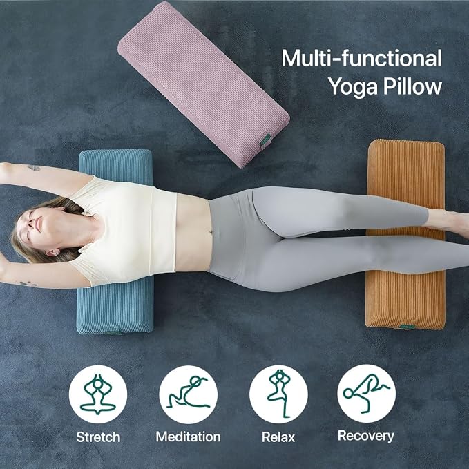 Yoga Bolster Pillow for Meditation and Support - Rectangular Foam Cushion with Removable Corduroy Cover, Machine Washable Suede-like Pillowcase & Convenient Carry Handles for Women Orange