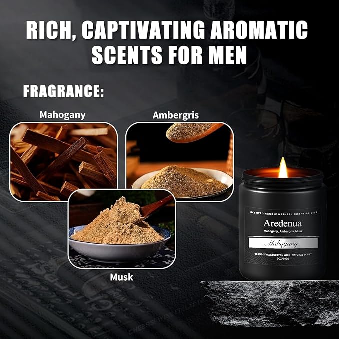 Mahogany Candle | Masculine Candles for Men, Manly Gifts for Men - 7oz Soy Candle for Home Scented - Scented Candles for Home, Aromatherapy Gifts for Him - 50H Long Lasting Burn Time