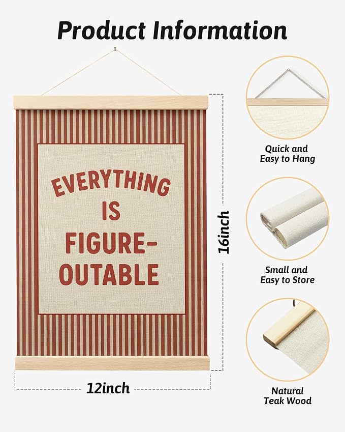FGFK Everything Is Figureoutable Positive Affirmations Wall Art Poster Hanger Frame, Retro Red Inspirational Canvas Prints Framed Wall Decor for Office Classroom Home Bedroom, 12x16 Inch