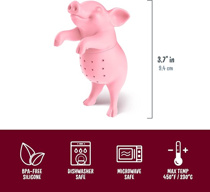 Genuine Fred, HOT BELLY, Pig Reusable Silicone Tea Infuser, Pink, Fun Gift for Tea Lovers, Clever Kitchen Gadget