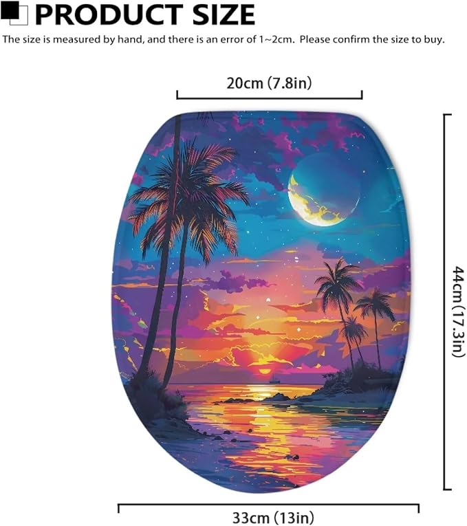 Tropical Toilet Lid COver Elongated Coconut Tree Toilet Seat Cover Machine Washable Fuzzy Toilet Seat Cover Bathroom Decoration
