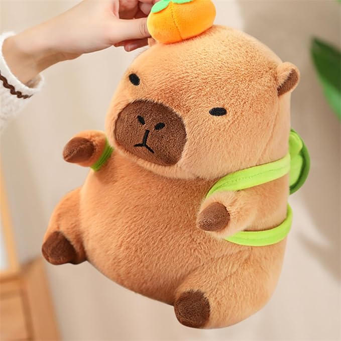 Ditucu Cute Orange Capybara Plush Pillow with Turtle Backpack Stuffed Animal Capibara Plushies Toys Gifts for Kids Brown 11 inch