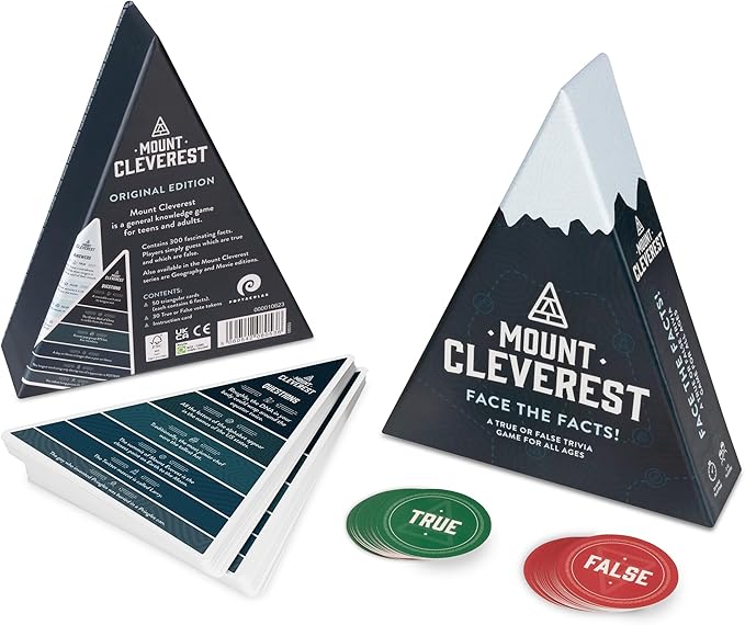 Mount Cleverest - Original Edition | True or False Trivia Game | Fun Adults & Kids Family Card Game | Party Games for Birthday | Travel Games | Gift for Boys and Girls | Stocking Stuffer