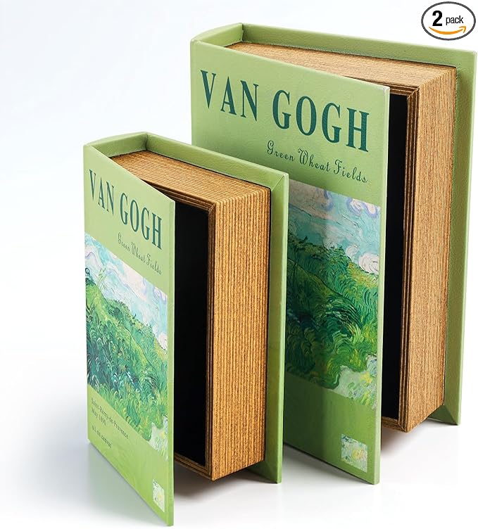 Decorative Books Storage Box Leather & Wood Decor Aesthetic Home Decor for Coffee Tables Bedside Tables Bookshelves Secret Storage for Jewelry,Keys Data cables,photos,souvenirs,set of 2