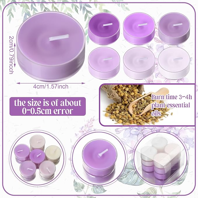 Honoson 12 Pack Tea Lights Candles Tea Light Natural Wax Scented Candle for Spring Easter Wedding Engagement Gifting Aromatherapy Anniversary Home Decor (Round,Gradient Purple)