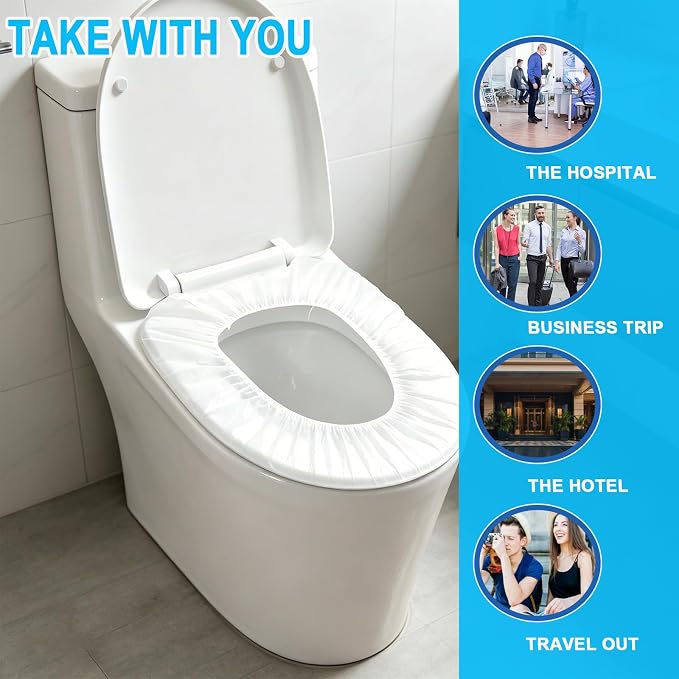 100 Pack Disposable Toilet Seat Cover Waterproof Non-Woven Fabric, Disposable Toilet Seat Covers for Travel, Disposable Seat Covers for Hotel Hospital Public Restroom, Individual Package