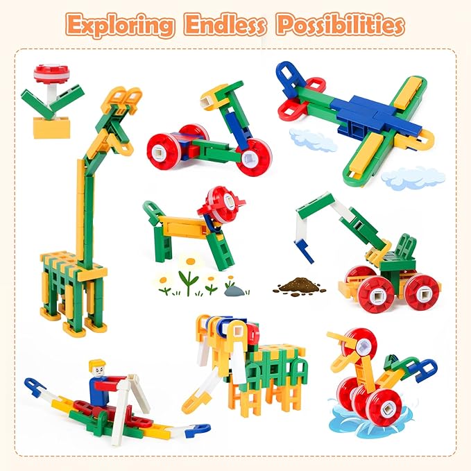 SWER 98Pcs 3D Building Block Toys, Creative Interlocking Connecting Kit, Multicolor STEM Interlocking Toy Set, Montessori Toys for Preschool Kids, Building Toys for Kids Ages 3+, Ideal