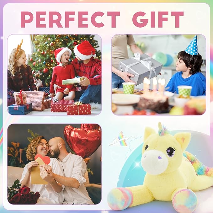 Tezituor 43in Giant Unicorn Plush Toys,Big Yellow Unicorn Stuffed Animals,Lovely Unicorns Birthday Decorations for Children,Great Gifts for Girls Boys Kids