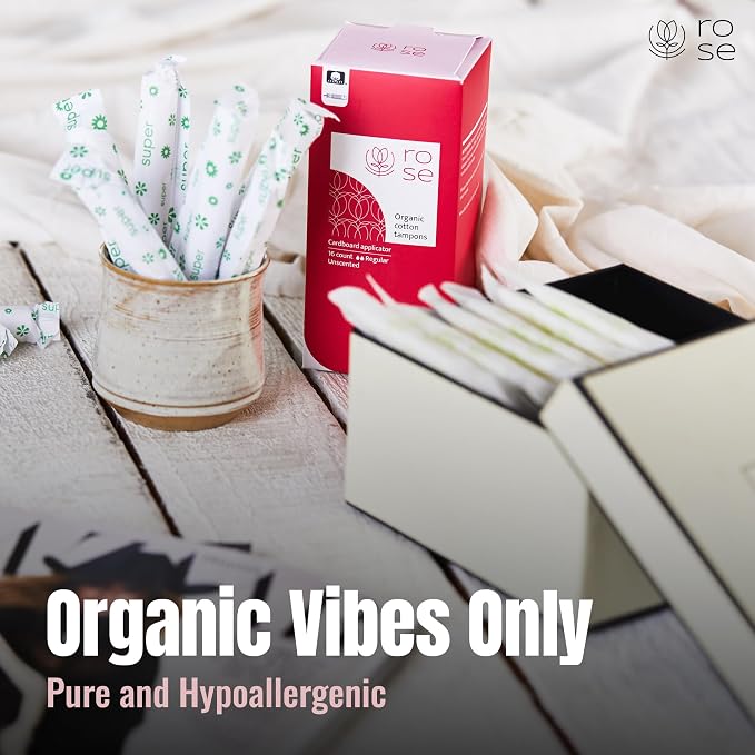 Rose Organic Tampons - Super, Cardboard Applicator, 100% Organic Cotton Security Veil, Unscented - 16 Count (Pack of 4)