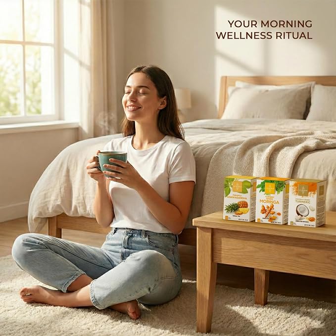 Life Plus Style Gourmet La Granja Variety Pack Assortment Natural 60 Tea Bags Coconut Honey Turmeric Ginger Moringa Green Tea Pineapple Ashwagandha Herbal Tea Set Samplers Gifts for Women