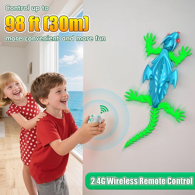 TWFRIC Wall Climbing Gecko Lizard, Robot Geckos Lizards Rechargeable Remote Control Car Toy RC Cars Toys for Kids RC Crawler for Boys & Girls Ages 6 & Up Halloween Christmas Birthday Gifts (Blue)