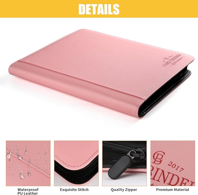 Toploader Binder,Toploader Hard Cases, 9-Pocket Pages Sleeves Hold up 288 Cards.Toploader Card Binder with Sleeves for “3×4” rigid，Card Holder(pink)