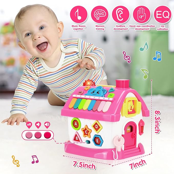 Toys for 1+ Year Old Girl Gifts: Montessori Musical Toddler Toys Age 1-2 - 8-in-1 Multi-Functional House Educational Baby Girl Toy 12-18 Months - First Birthday Gift for 1 2 Year Old Girls Boys Kids