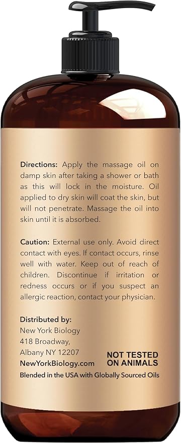 New York Biology Anti Cellulite Massage Oil 8 Fl. oz – Made with 100% Natural Oils – Body Oil for Massage Therapy, Muscle Relaxation and Deep Tissue
