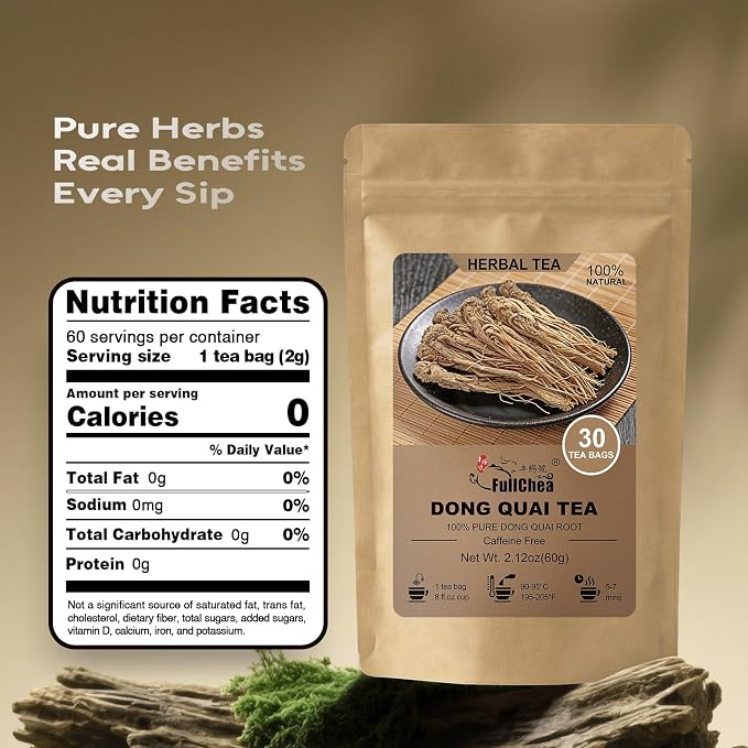 FullChea - Dong Quai Tea, 30 Count - Cut & Sifted Angelica Sinensis Root | Cut & sifted dong quai root, mild smooth herbal flavor, mild soothing properties, daily wellness comfort, caffeine-free