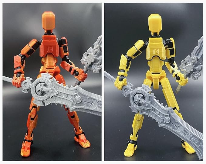 T13 Dummy Action Figure Set (Assembly Completed), 3D Printed Multi-Jointed Movable Titan 13 Lucky 13 Mobile Robot, Nova 13 Action Figures Desktop Decorations for Game Lovers Toy (Gold Pink