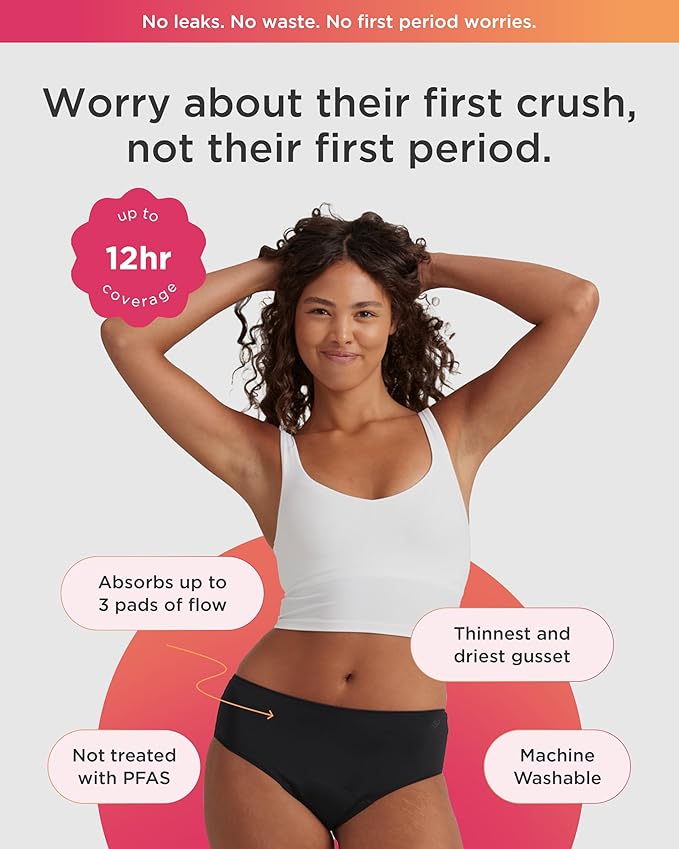 Saalt Teen First Period Kit - Includes Leakproof Period Underwear, Menstrual Cup, Menstrual Cup Wash, Compact Sanitizer, Feminine Wipes, Storage Bag, Saalt Stickers & Period Care 101 Booklet - Medium