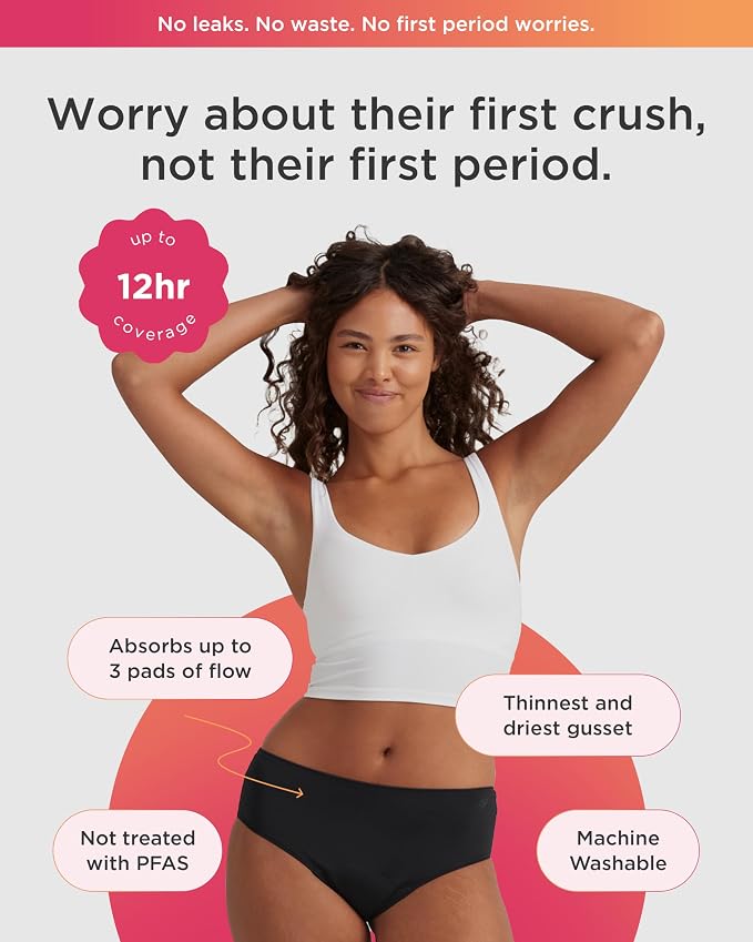 Saalt Teen First Period Kit - Includes Leakproof Period Underwear, Menstrual Cup, Menstrual Cup Wash, Compact Sanitizer, Feminine Wipes, Storage Bag, Saalt Stickers & Period Care 101 Booklet - X-Large