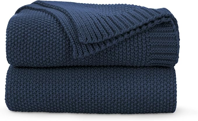 CozeCube Navy Blue Seed Stitch Throw Blanket 60"x80", Farmhouse Decor | Blanket for Couch, Soft Cozy Cable Knit Throw for Bed Sofa Living Room, Lightweight Warm Decorative Christmas Blanket