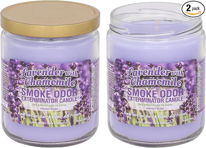 Smoke Odor Exterminator 13 oz Jar Candles Lavender Chamomile, Pack of 2