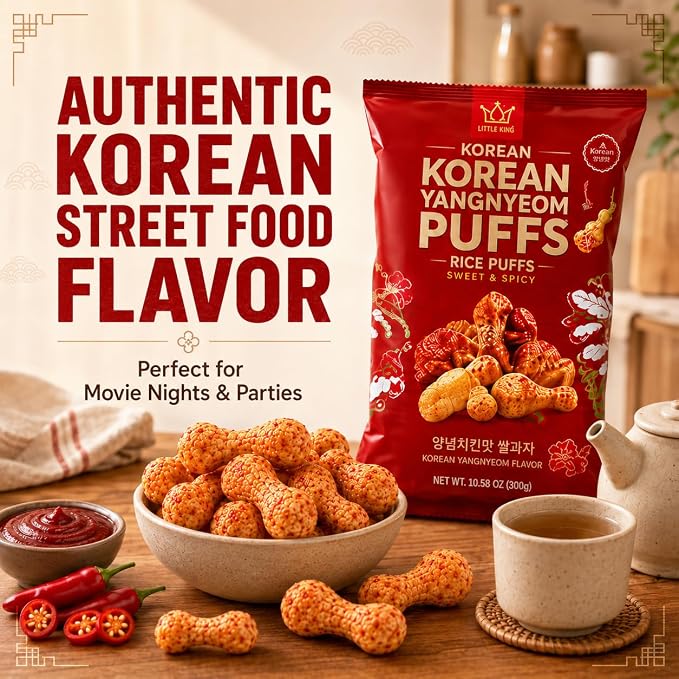 Premium Korean Sweet and Spicy Puffs | Authentic Korean gochujang seasoning crunch perfect for snacking for parties movie nights