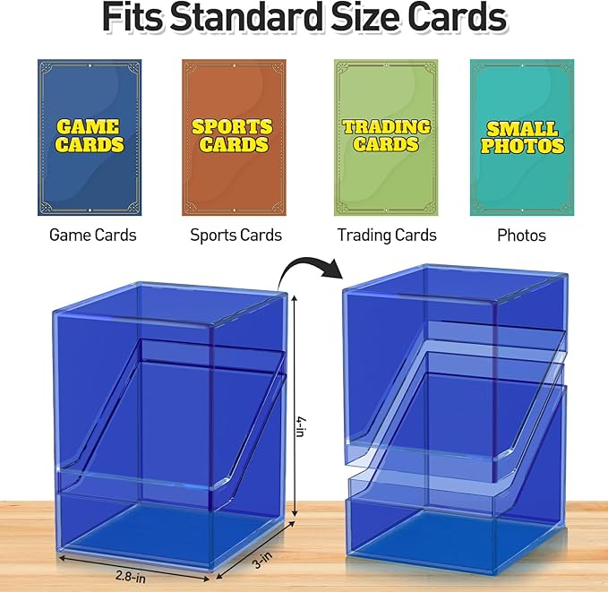 Mlikero Card Deck Cases, Acrylic Commander Deck Box Holding 100+ Sleeved Cards with Dividers, Clear Card Storage Box Fit for MTG, TCG, Sports Cards (Dark Blue)