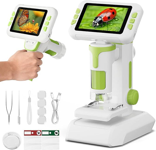 1600X Microscope for Kids, 4K 4.0" Digital Screen Kids Microscopes with Slides Kit, Educational Science Toys for Christmas Birthday Gifts for 3-14 Year Old Children Students