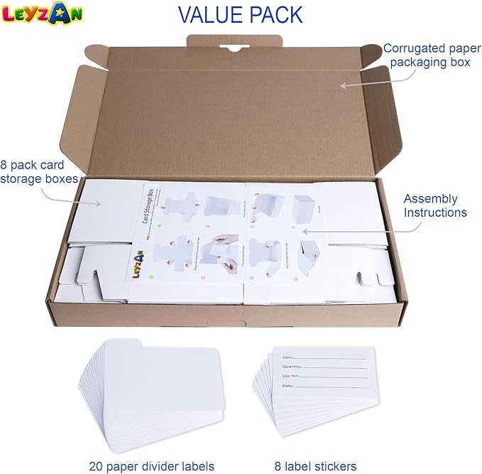 Trading-Card Storage Box, 8-Pack • 400 Count Corrugated Cardboard Storage Box with dividers & labels for TCG/Magic/Mtg storage and Collection, 7 INCH Horizontal